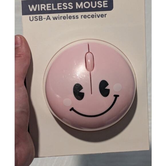 Pink Smiley Face USB-A Wireless Receiver Mouse - Picture 2 of 3